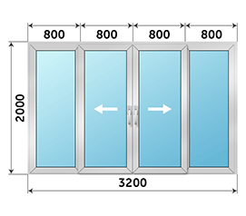 Четырехстворчатая дверь остекленная Realit 3200x2000