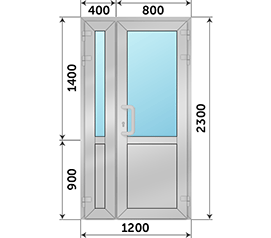 Полуторная дверь со стеклом Reynaers 1200x2300
